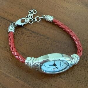 Brighton Silver and Red Braided Women's Bracelet Watch